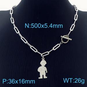 50cm Square Link Chain Silver Color Stainless Steel Boy Pendant Necklace - KN236454-Z