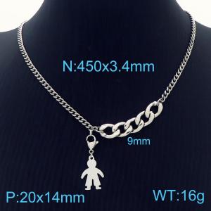 45cm Cuban Link Chain Silver Color Stainless Steel Boy Pendant Necklace - KN236462-Z