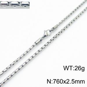 76cm Silver Color Stainless Steel Box Link Chain Neckalce - KN236473-Z