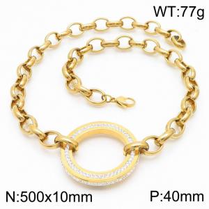 50cm Gold Color Stainless Steel Circle Rhinestone Link Chain Necklace - KN236474-Z