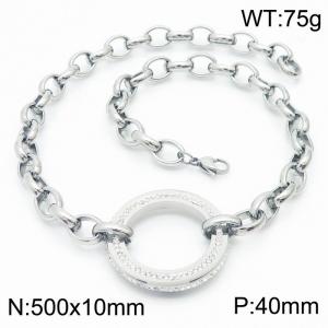 50cm Silver Color Stainless Steel Circle Rhinestone Link Chain Necklace - KN236475-Z