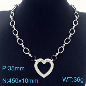 45cm Silver Color Stainless Steel Heart Pendant Link Chain Necklace - KN236476-Z