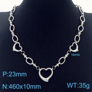 46cm Silver Color Stainless Steel Heart Pendant Link Chain Necklace - KN236478-Z