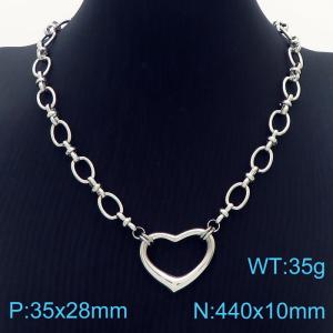 44cm Silver Color Stainless Steel Heart Pendant Link Chain Necklace - KN236480-Z