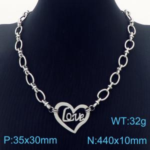 44cm Silver Color Stainless Steel Heart Letter Love Pendant Link Chain Necklace - KN236482-Z