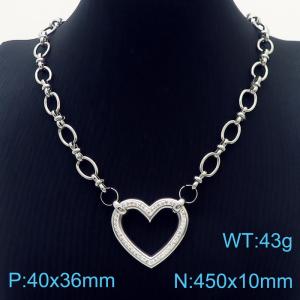 45cm Silver Color Stainless Steel Heart Pendant Link Chain Necklace - KN236484-Z