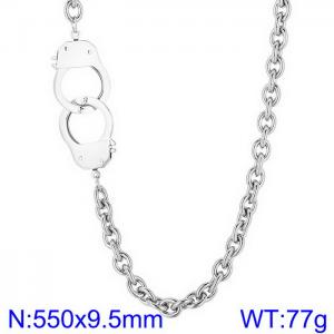 55cm Silver Color O Link Chain Stainless Steel Handcuff Lock Necklace - KN236488-Z