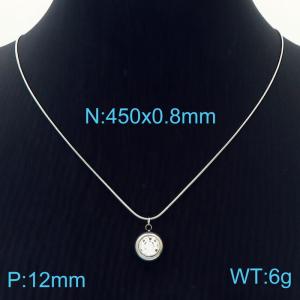 12mm circular white diamond stainless steel snake bone chain necklace - KN236526-HR