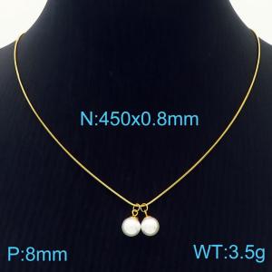 Stainless steel golden snake bone chain pearl pendant necklace - KN236527-HR
