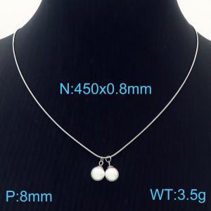 Stainless steel snake bone chain pearl pendant necklace - KN236528-HR