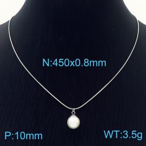 Stainless steel snake bone chain pearl pendant necklace - KN236530-HR