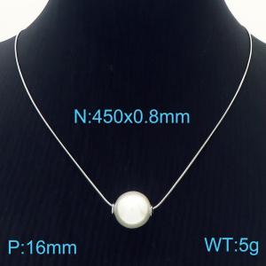 Pearl Pendant Snake Bone Chain Stainless Steel Necklace - KN236534-HR
