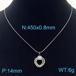 Round Ring Wrapped Pendant Snake Bone Chain Stainless Steel Necklace - KN236536-HR
