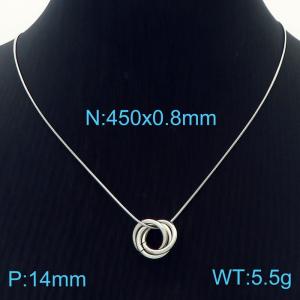Round Ring Wrapped Pendant Snake Bone Chain Stainless Steel Necklace - KN236538-HR