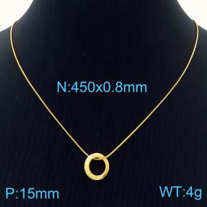 Gold Round Ring Pendant Snake Bone Chain Stainless Steel Necklace - KN236539-HR
