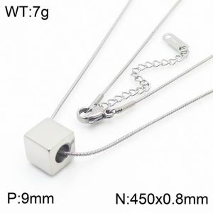 Smooth three-dimensional square snake bone chain stainless steel pendant necklace - KN236546-HR