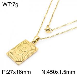 450mm Unisex Gold-Plated Stainless Steel Necklace with Capital Letter B Tag Pendant - KN236554-GG