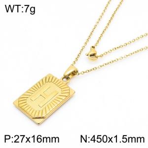 450mm Unisex Gold-Plated Stainless Steel Necklace with Capital Letter H Tag Pendant - KN236560-GG