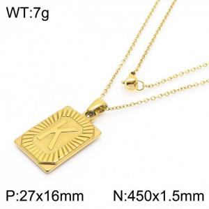 450mm Unisex Gold-Plated Stainless Steel Necklace with Capital Letter K Tag Pendant - KN236563-GG