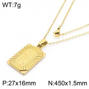 450mm Unisex Gold-Plated Stainless Steel Necklace with Capital Letter N Tag Pendant - KN236566-GG