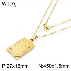 450mm Unisex Gold-Plated Stainless Steel Necklace with Capital Letter T Tag Pendant - KN236572-GG