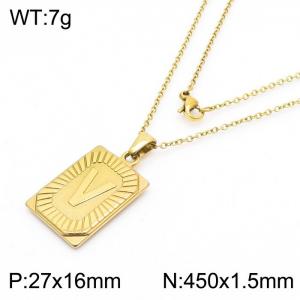450mm Unisex Gold-Plated Stainless Steel Necklace with Capital Letter V Tag Pendant - KN236574-GG