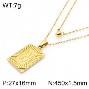 450mm Unisex Gold-Plated Stainless Steel Necklace with Capital Letter W Tag Pendant - KN236575-GG