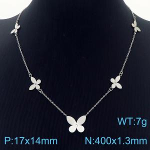 Stainless Steel Cute Butterfly Ladies steel color necklace - KN236624-KLX