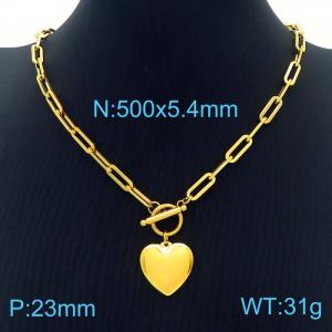 Stainless Steel Gold Color Heart Pendant TO Clasp Link Chain Necklaces For Women - KN236653-Z