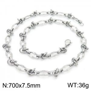 70cm Silver Color Stainless Steel Diamond Link Chain Necklace - KN236764-Z