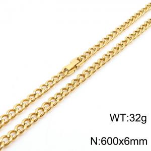 600X6mm Hip-Hop Gold-Plated Stainless Steel Clip Clasp Cuban Links Necklace - KN236996-TSC