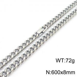 600X8mm Hip-Hop Stainless Steel Clip Clasp Cuban Links Necklace - KN237001-TSC