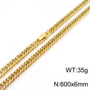 600X6mm Gold-Plated Stainless Steel Clip Clasp Compact Cuban Links Necklace - KN237004-TSC