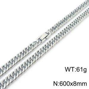 600X8mm Stainless Steel Clip Clasp Compact Cuban Links Necklace - KN237009-TSC