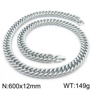 600X12mm Stainless Steel Clip Clasp Compact Cuban Links Necklace - KN237011-TSC