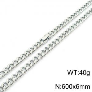 600X6mm Flat Surface Stainless Steel Clip Clasp Cuban Links Necklace - KN237012-TSC