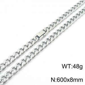 600X8mm Flat Surface Stainless Steel Clip Clasp Cuban Links Necklace - KN237013-TSC