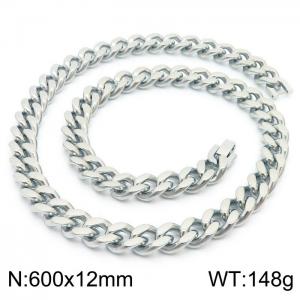 600X12mm Flat Surface Stainless Steel Clip Clasp Cuban Links Necklace - KN237015-TSC