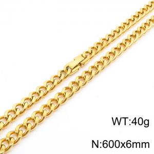 600X6mm Flat Surface Gold-Plated Stainless Steel Clip Clasp Cuban Links Necklace - KN237016-TSC