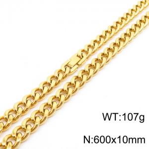 600X10mm Flat Surface Gold-Plated Stainless Steel Clip Clasp Cuban Links Necklace - KN237018-TSC