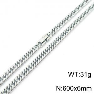 600X6mm Flat Surface Stainless Steel Clip Clasp Compact Cuban Links Necklace - KN237020-TSC
