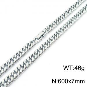 600X7mm Flat Surface Stainless Steel Clip Clasp Compact Cuban Links Necklace - KN237021-TSC