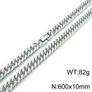 600X10mm Flat Surface Stainless Steel Clip Clasp Compact Cuban Links Necklace - KN237022-TSC
