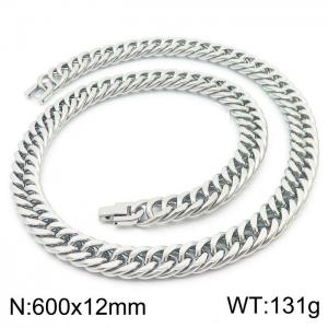 600X12mm Flat Surface Stainless Steel Clip Clasp Compact Cuban Links Necklace - KN237023-TSC