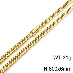 600X6mm Flat Surface Gold-Plated Stainless Steel Clip Clasp Compact Cuban Links Necklace - KN237024-TSC