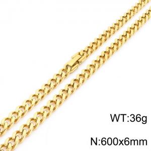 600X6mm Casual Gold-Plated Stainless Steel Clip Clasp Cuban Links Necklace - KN237028-TSC