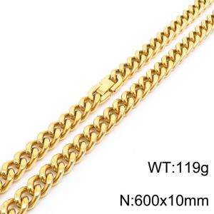 600X10mm Casual Gold-Plated Stainless Steel Clip Clasp Cuban Links Necklace - KN237030-TSC