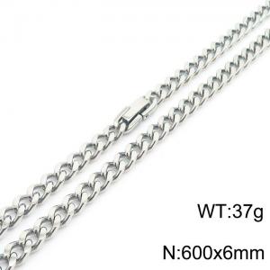 600X6mm Casual Stainless Steel Clip Clasp Cuban Links Necklace - KN237031-TSC