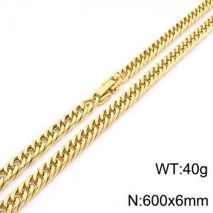 600X6mm Gold-Plated Stainless Steel Clip Clasp Neat Compact Cuban Links Necklace - KN237034-TSC