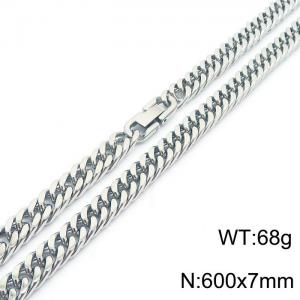 600X7mm Stainless Steel Clip Clasp Neat Compact Cuban Links Necklace - KN237039-TSC